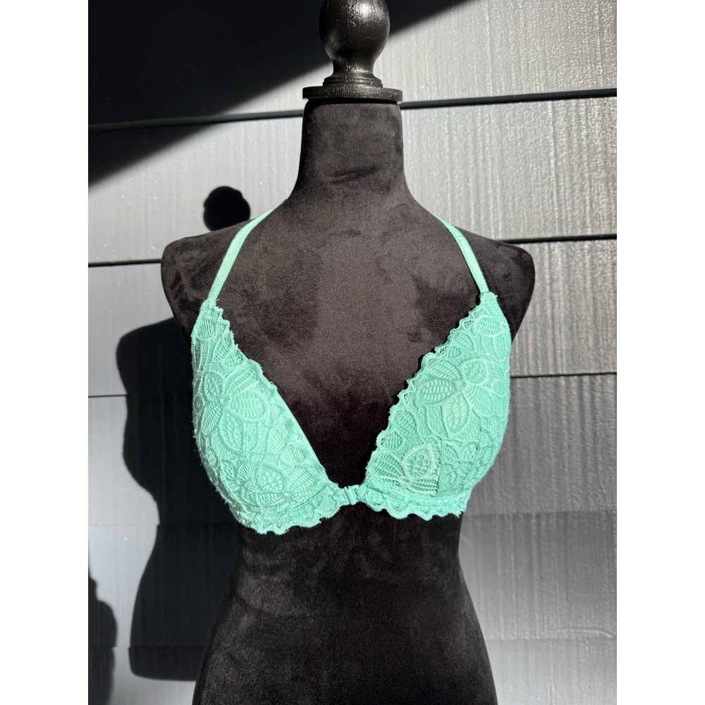 Victoria's Secret PINK Lace Front Clip Wired Bra Turquoise Size 32D!